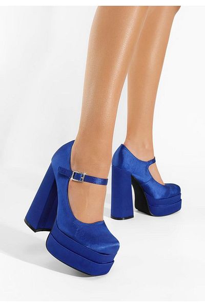 B T Shoes Pantofi Cu Toc Gros Si Platforma Tixe Albastri