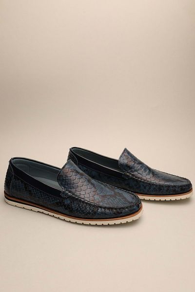 Gondol Loafer clasic pentru bărbați din piele naturală, albastru bleumarin Snake 42 Număr model: ttx.633