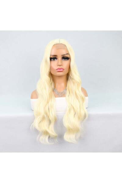 Afrodit Giyim شعر مستعار طويل مموج من التول البلاتيني