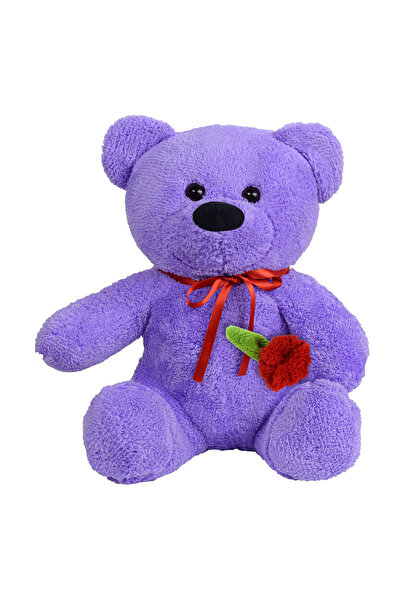 Özgüner Oyuncak 55 cm Plush Teddy Bear Holding a Plush Rose in Its Hand
