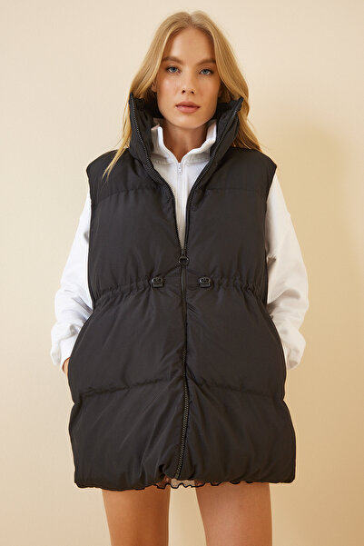 Lovelyİstanbul Γιακάς ζιβάγκο Με σούρες oversized Φουσκωτό Γιλέκο Μαύρο Lrv0045