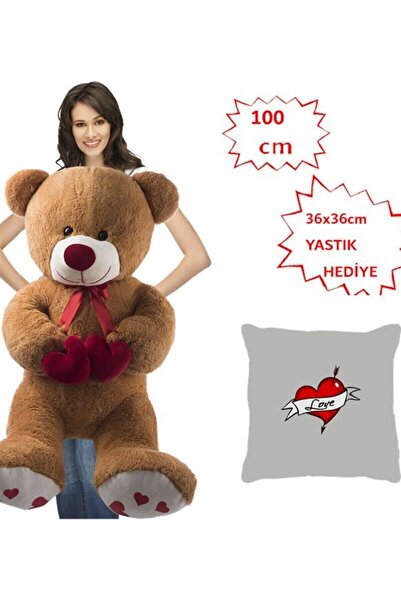 Özgüner Oyuncak 100 Cm Çift Kalp Tutan Masum Ayıcık Özür Dilerim Köpekli Yast...