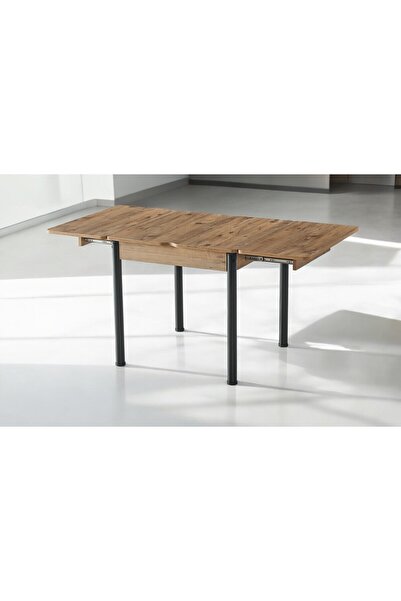 DENGEMA Neva Açılır Kapanır Mutfak Masası – Ceviz Desen, Siyah Ayak, 80x80/160 cm