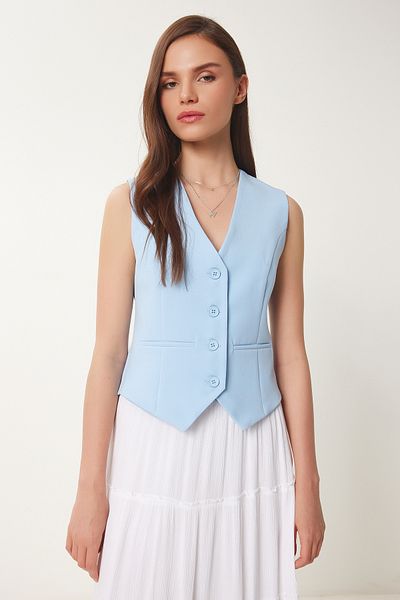 Lovelyİstanbul Body Fitted Crop Woven Vest Sky Blue Lto0003