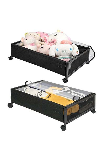 COOYA 2-Piece Under-Bed Storage Box, With Wheels, Space-Saving, Can Store Clothes, Blankets and Shoes, Toy