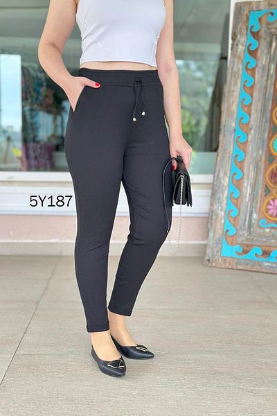 İnce Topuk Crinkle Fabric Double Leg Trousers 5Y187