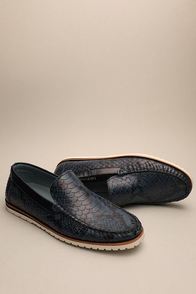 Gondol Loafer clasic pentru bărbați din piele naturală, albastru bleumarin Snake 42 Număr model: ttx.633