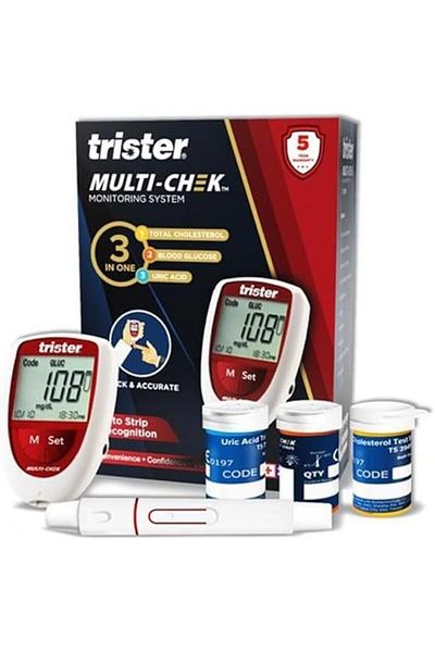 trister Multi Check Monitoring System 3 In 1 Total Cholestrol, Blood Glucose, Uric Acid