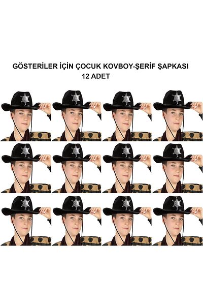CEKAVE Cowboy Sheriff Hat Black 12 Pcs - Costume, Party and Show Hat