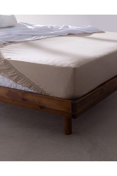 Madame Coco Manon Doppel-Spannbettlaken, 100 % Baumwolle, Ranforce, Dunkelbeige