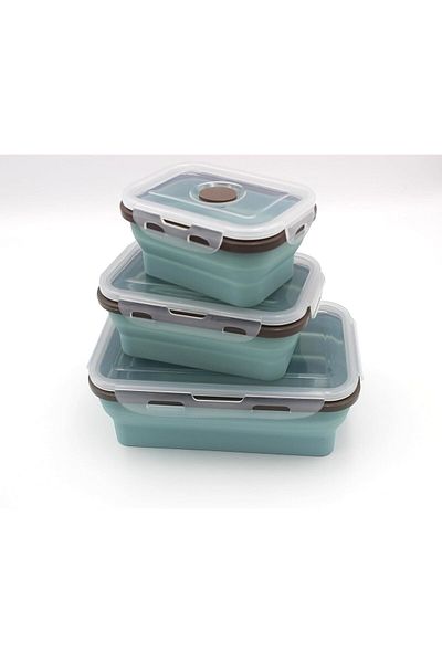 Auroware Silicone School Lunch Box Container Set 4 Piece Food Storage with Lid