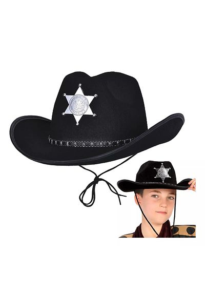 CEKAVE Cowboy Sheriff Hat Black 12 Pcs - Costume, Party and Show Hat