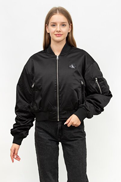 Calvin Klein Women's Brand Rosette Logo Ribbed Collar Crop Cut Shiny Satin Su...