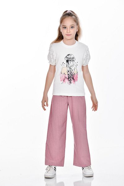 Kamex Half Sleeve Knitted Printed Girl's Suit