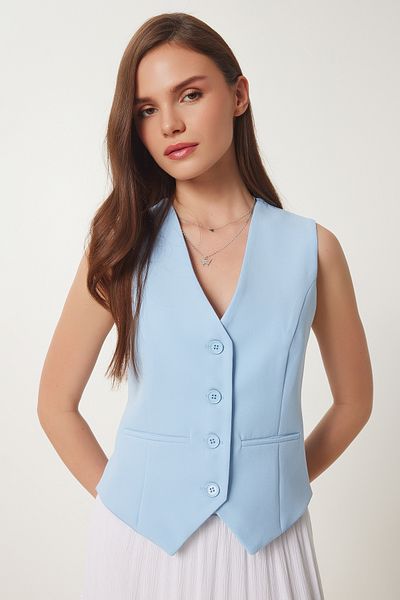Lovelyİstanbul Body Fitted Crop Woven Vest Sky Blue Lto0003