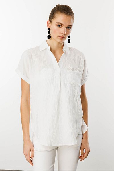 Desen Triko Polo de damă, cămașă cu mâneci joase Culoare Ecru