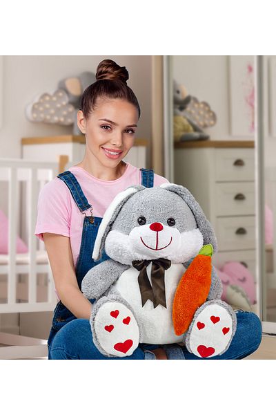 Özgüner Oyuncak Cute Rabbit, 80 cm Plush Rabbit Holding a Carrot in Its Hand
