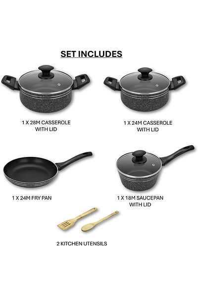 Auroware 9 Pcs Non Stick Cooking Pots And Pan Set Pressed Aluminium Kitchen Cookware Pfoa Free