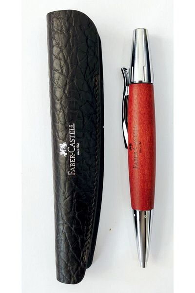 Faber Castell E-Motion Chrome & Wood Mechanism Prestige Ballpoint Pen (Brown/B Nib Refil)