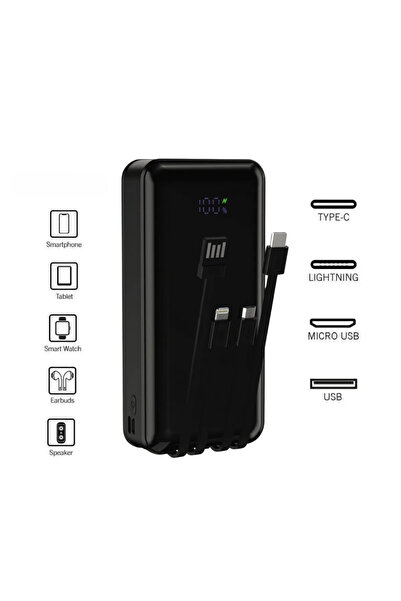 MATECHNO 20.000 Mah Çoklu Kablolu Dijital Gösterge Powerbank Şarj Aleti 1x Us...