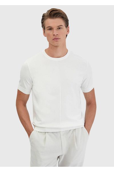 Ramsey Ecru Crew Neck Jacquard Knitwear