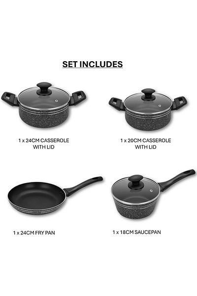 Auroware 7 Pcs Non Stick Cooking Pots And Pan Set Pressed Aluminium Kitchen Cookware Pfoa Free