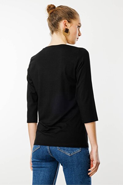 Desen Triko Γυναικεία Μαύρη 0 O-Neck Απλή Βαμβακερή Μπλούζα