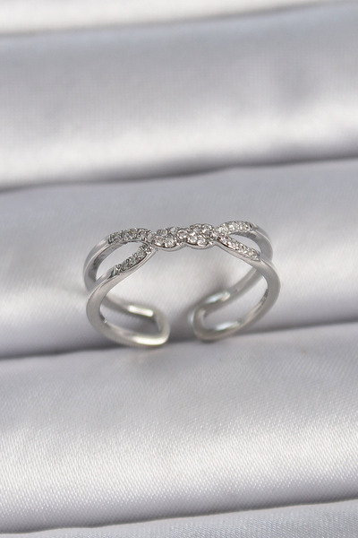 Skygo Brass Silver Color Adjustable Zircon Stone Coiled Model Women's Ring - ...