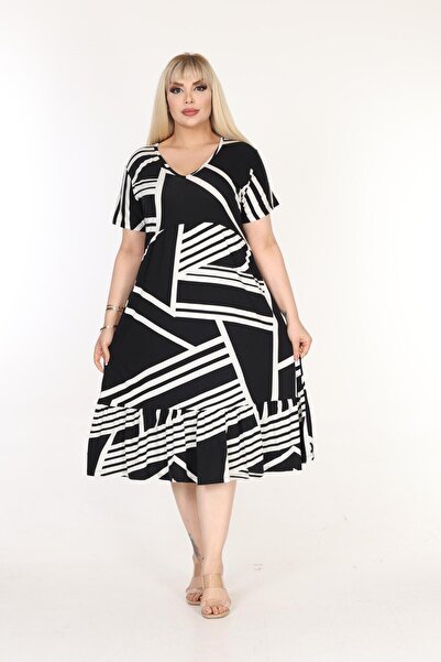 mezura tekstil plus size v λαιμόκοψη κοντό μανίκι φούστα με κορδόνι κομψό χτενισμένο βαμβακερό μίντι φόρεμα