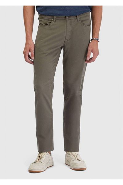 Ramsey Khaki Straight Woven Slim Fit Casual Cotton Blended Pants