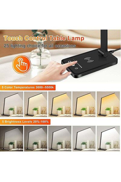 COOYA Desk Lamp with Wireless Charger,5 Brightness Level,Dimmable Eye-Caring,Touch Control,Auto Timer