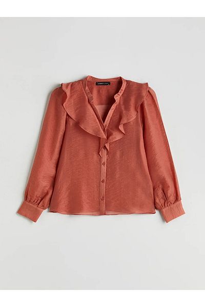 LC Waikiki Lcwaikiki Classic Brown V-Neck Women's Blouse