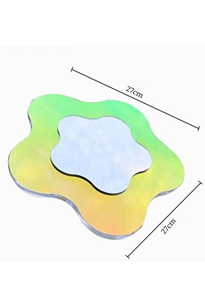 Yelajoy Irregular Wavy Vanity Funky Desk Mirror,with Wooden Stand for Living Room Bedroom Office and Home