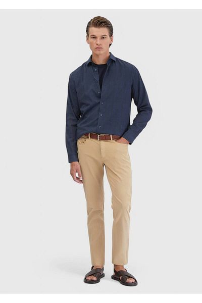 Ramsey Saffron Plain Woven Slim Fit Casual Cotton Blended Trousers