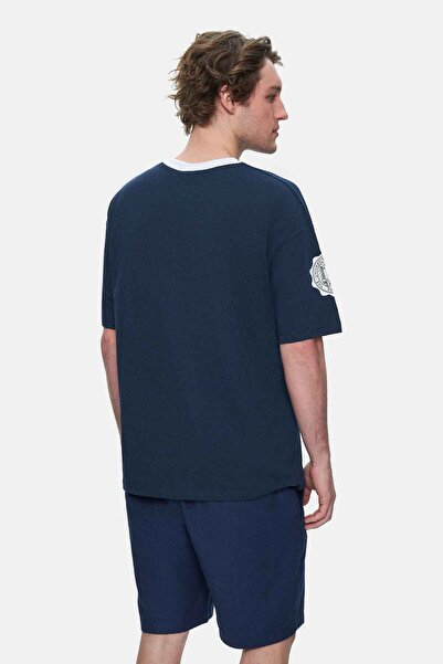UCLA Ανδρικό μπλουζάκι KEITH Navy Blue Crew Neck με στάμπα Oversize
