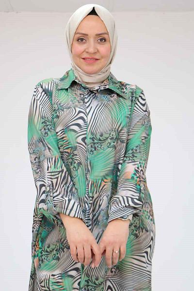Eslina 58053 Large Size Patterned Jesica Shirt - Zebra Pattern Beneton