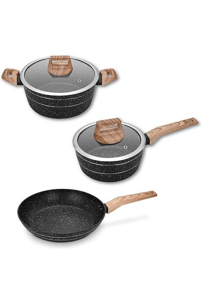 Auroware 5 Pcs Non Stick Cooking Pots And Pan Set Forged Aluminium Dishwasher Safe Cookware Pfoa Fre
