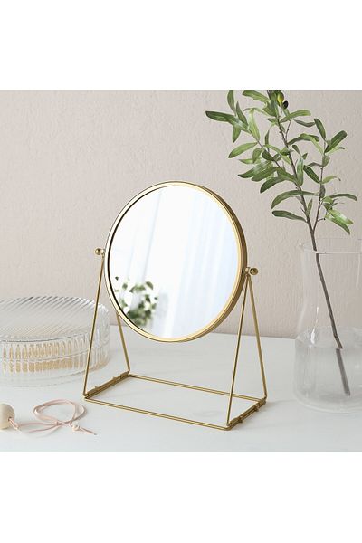 IKEA LASSBYN Table Mirror, Gold Colour, 17 cm with Magnifying Glass – 3x Magnification