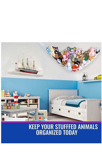 COOYA 2-Piece Mesh Hammock, Organize Your Teddy Bear and Stuffed Toy Collection, Easy to Hang, White