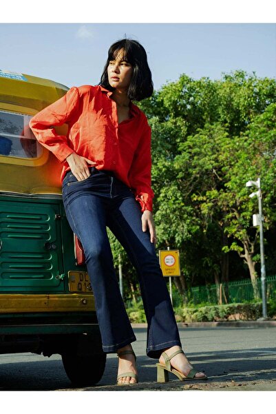 Salt Attire Women's Mid Rise Bootcut Leg Jeans In Indigo Blue With Stretch & ...