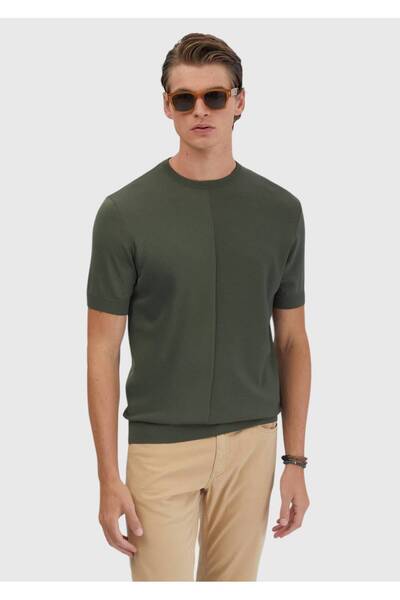 Ramsey Khaki Crew Neck Jacquard Knitwear