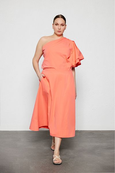 LUOKK Large Size Orange Poplin Skirt - Marlovie