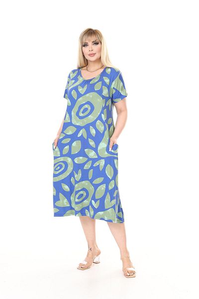 mezura tekstil Rochie de vară pentru femei de mărime mare, cu buzunare duble, până la genunchi, cu mânecă scurtă, lungime midi, din bumbac pieptănat din viscoză