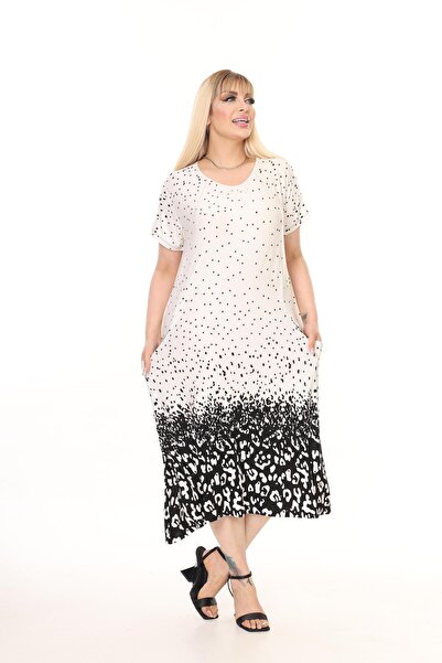 mezura tekstil Plus Size Women's Summer Double Pocket Knee Length Short Sleeve Midi Length Viscose Combed Cotton Dress