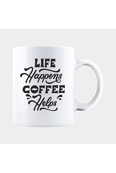 OEM Εξατομικευμένη λευκή κούπα LIFE HAPPENS COFFEE HELPS, INOVATIX®. 330 ml