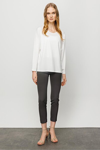 Desen Triko Women's Crew Neck Basic Combed Cotton Blouse Bone