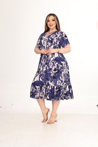 mezura tekstil plus size v λαιμόκοψη κοντό μανίκι φούστα με κορδόνι κομψό χτενισμένο βαμβακερό μίντι φόρεμα