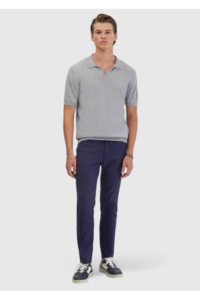 Ramsey Light Gray Polo Neck Plain Knit Knitwear
