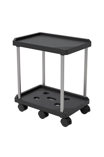 FlashHawk 2 Tier Mobile Computer PC Tower Stand, CPU Holder Stand Cart with Rolling Caster Wheels Fits Black