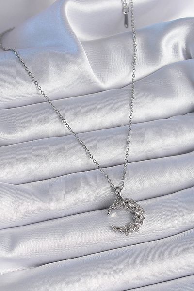 Skygo 316L Steel Chain Silver Color Zircon Stone Crescent Model Women's Necklace - Tj-Bko9355
